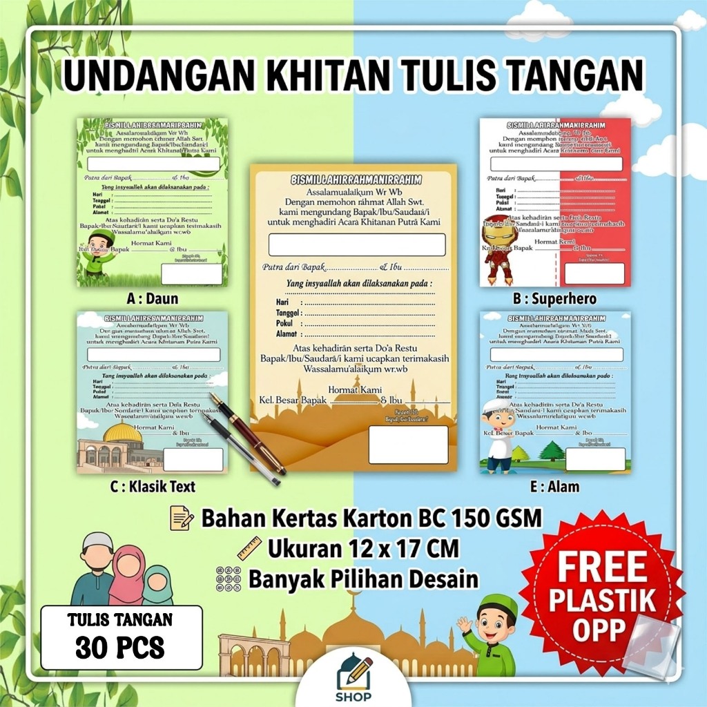 Undangan Khitan Tulis Tangan – Elegan, Unik, dan Berkesan ( 30 PCS )