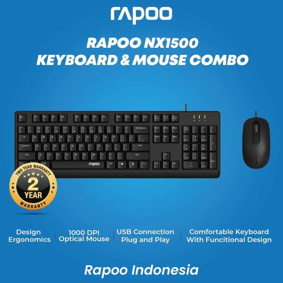Combo Keyboard & Mouse Rapoo NX1500 Mouse Gaming Rapoo V16 RGB Rapoo NX1500 Wired Desktop Set Keyboa