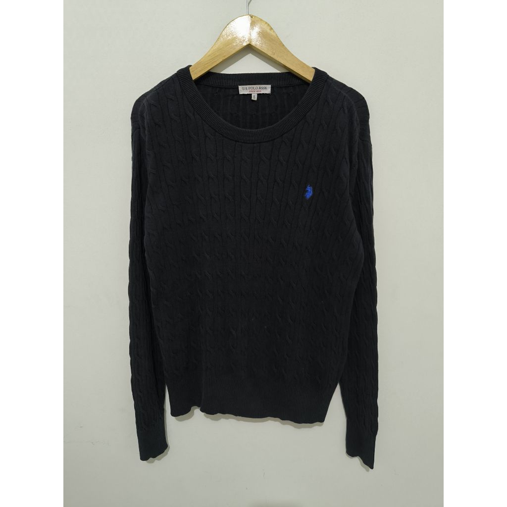 Sweater Cable Knit Polo USPA Hitam Charcoal size M Boxyfit