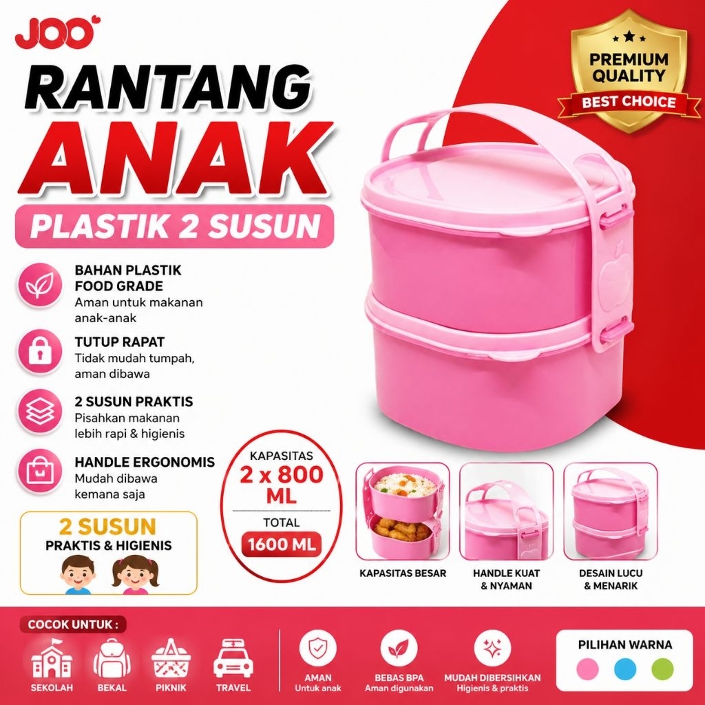 Rantang Plastik Susun 2 Pink Golden Lemon RP-123-2 Kicthenware