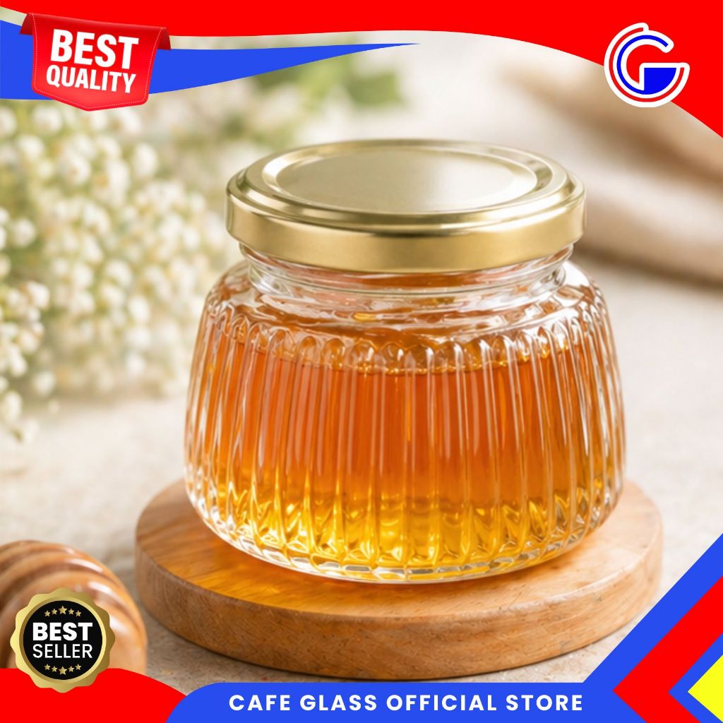 Botol Madu Kaca 150Ml - Jar Labu Tutup Gold - Botol Kaca Ulir Aesthetic