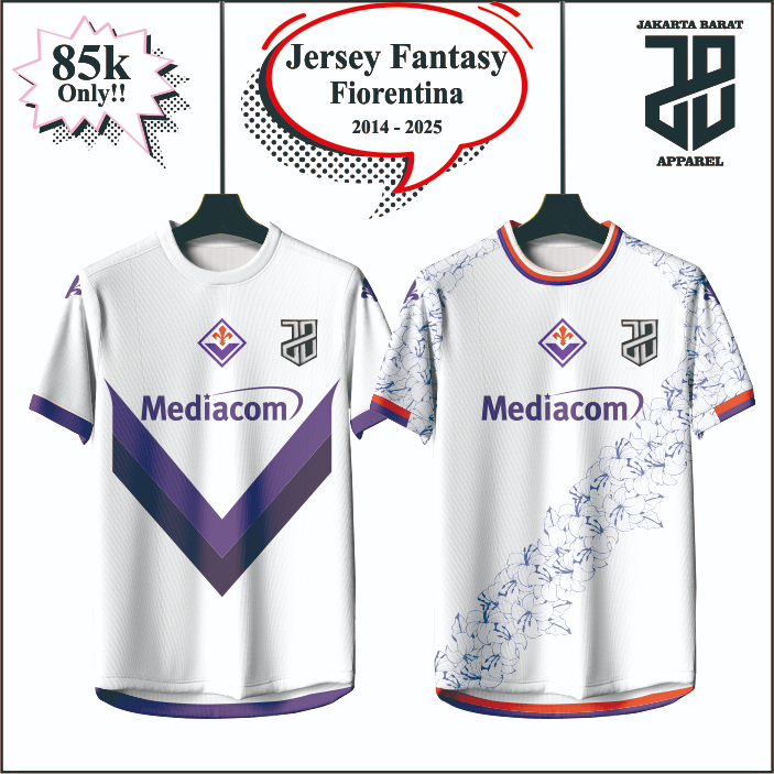 Kaos Jersey Fantasy Fiorentina Away  2014 - 2025  Liga 1x UEFA Cup Winners' Cup Dewasa anak pria wan