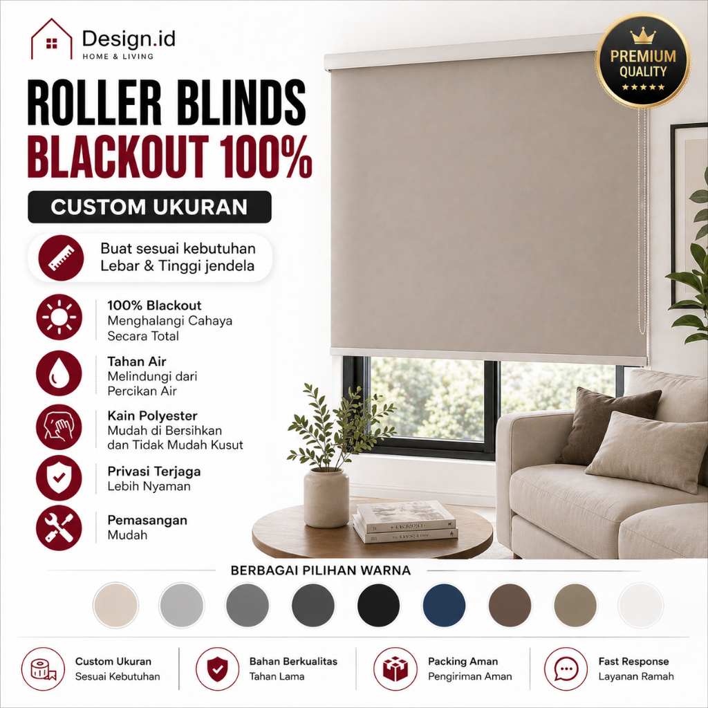 ROLLER BLINDS BLACKOUT 100% - GORDEN GULUNG - TIRAI GULUNG BY SHARP POINT