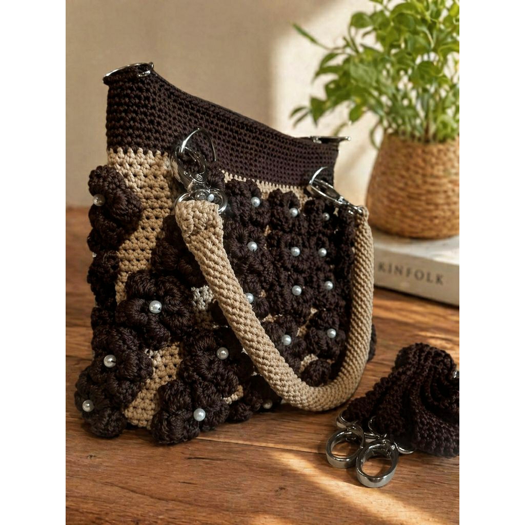 TAS RAJUT MOTIF BUNGA TIMBUL