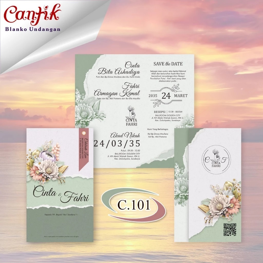 CETAK UNDANGAN PERNIKAHAN - UNDANGAN PERNIKAHAN BLANGKO SERIES CANTIK 101 CANTIK 102