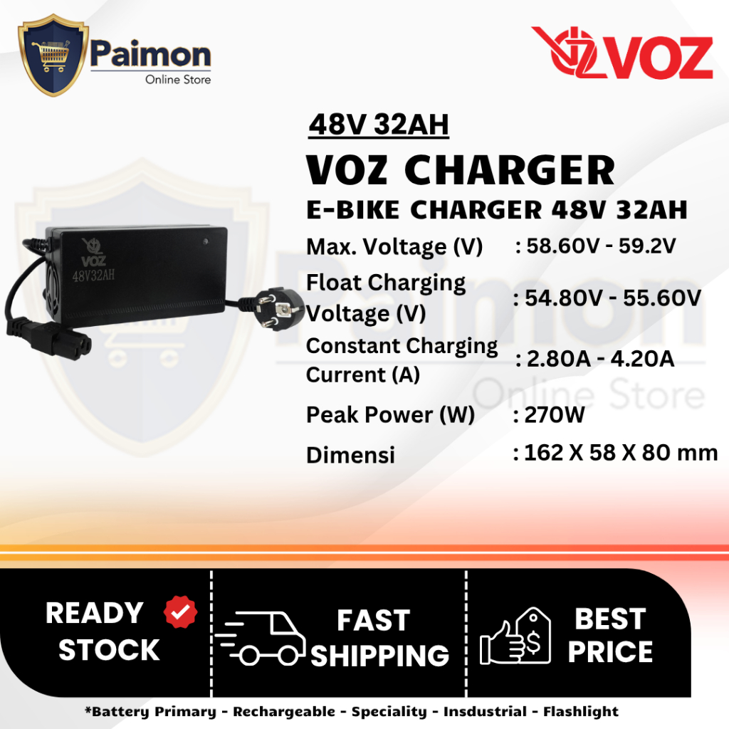 Voz Charger E-Bike 48V 32Ah - Charger Sepeda Listrik 48V 32 Ah