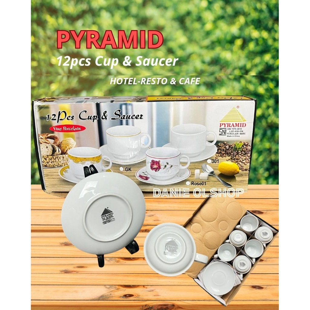 PYRAMID 12 PCS Cup & Saucer | Cangkir tatakan porcelain
