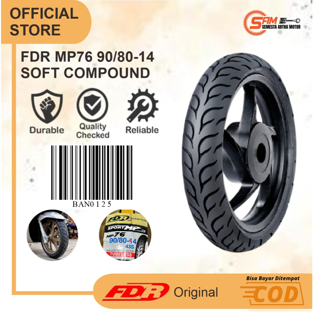 Ban Luar FDR MP76 Soft Compound 90/80 Ring 14 Tubeless Motor Matic Beat Vario Mio Scoopy Racing