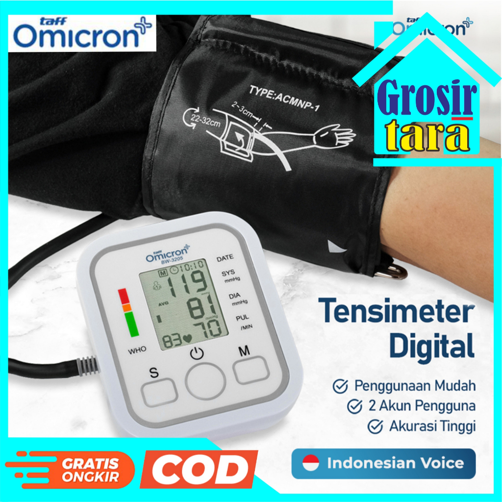 TensiMeter Digital TaffOmicron Voice Bahasa Indonesia Lengan Tensi Meter Portable Taff Omicron Alat 
