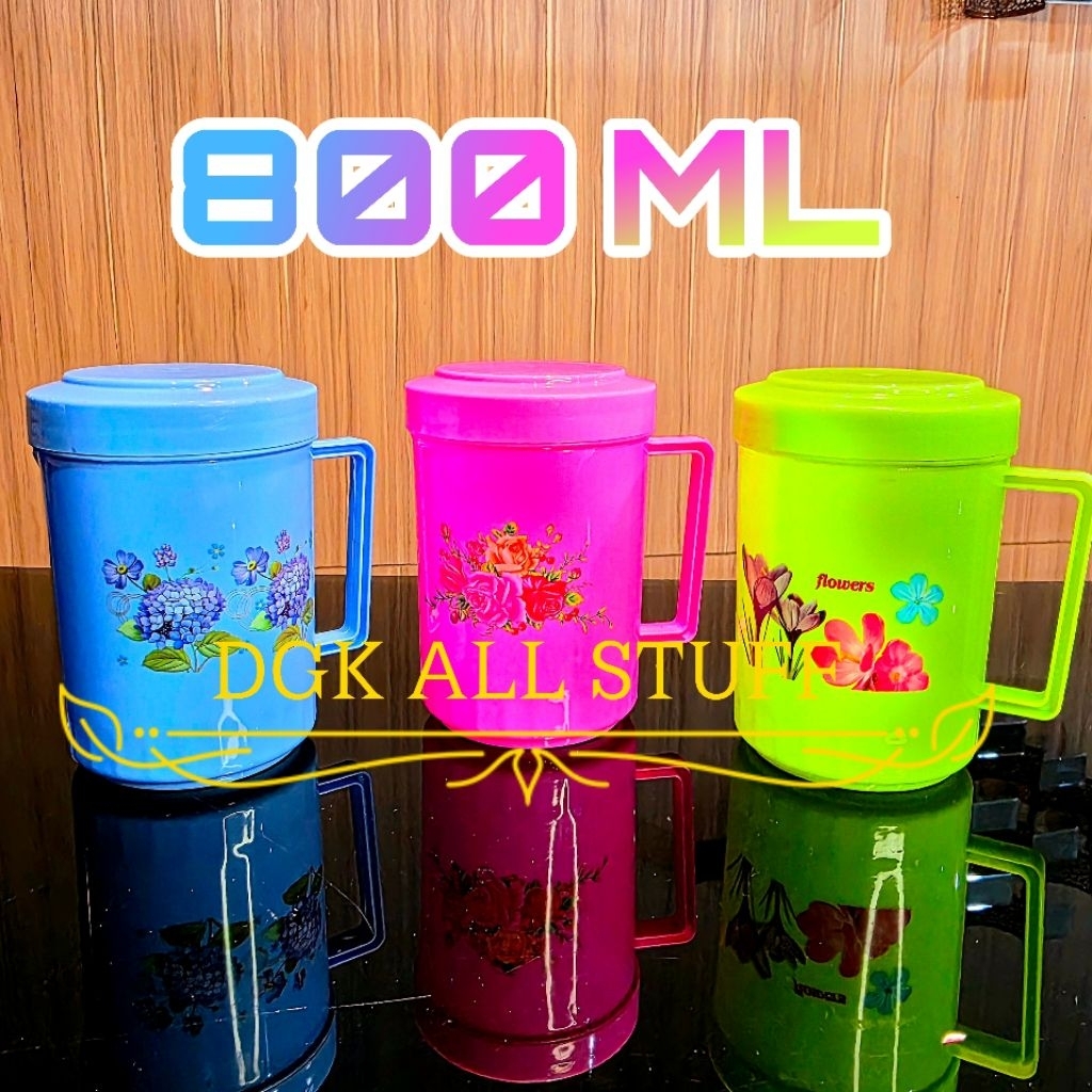 Mug Cangkir Gelas Gagang Tutup Bertutup DRAT PUTAR Anti Tumpah Bocor Bergambar Gambar Es teh Kopi Pl