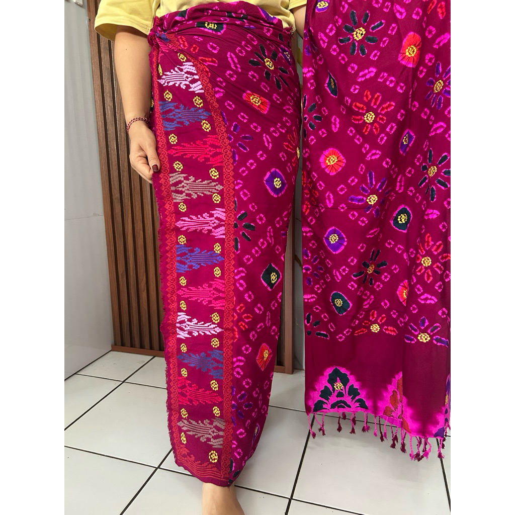 Ready Jumputan Sutra Kalianget Tumpal Songket ori