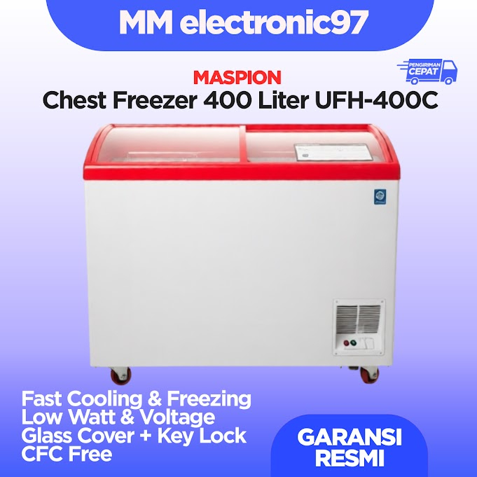Chest freezer Maspion sliding kaca 400 ltr UFH 400C UFH-400C