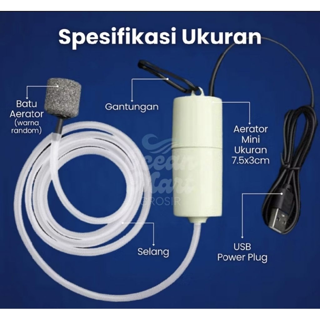 AERATOR USB POMPA gelembung oksigen baterei untuk umpan udang hidup
