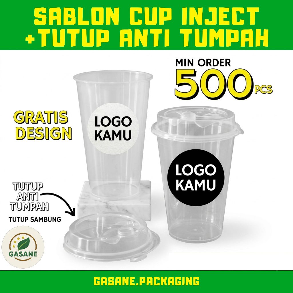 Sablon Cup Plastik Injection + Tutup - Sablon Cup PP Injection Kualitas Premium GRATIS DESAIN