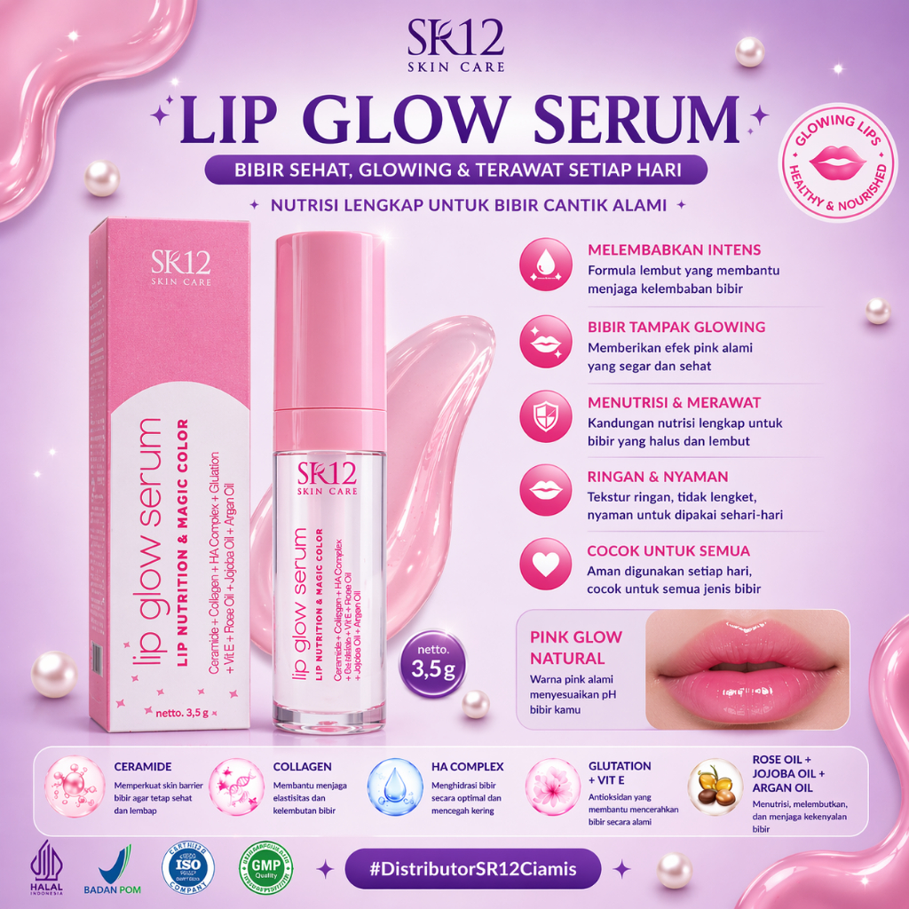 Lip Glow Serum Bibir SR12 Skincare Kosmetik - Lipstik & Pelembab Bibir Alami - Serum & Pemerah Bibir