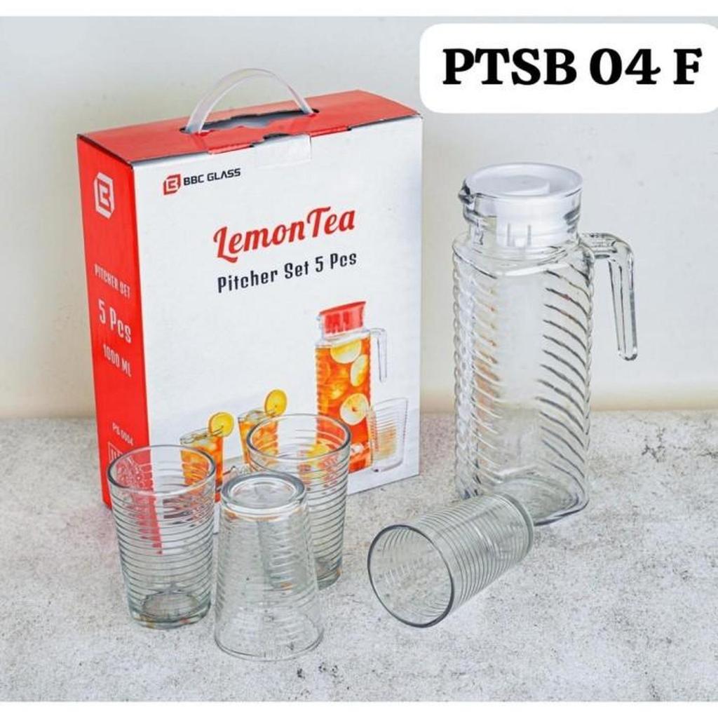 (1SET)Pitcher Teko Set Gelas Cangkir (PSTB71) Kaca Beling ISI 5 PCS 4 Gelas + 1 Teko Tutup Serbaguna