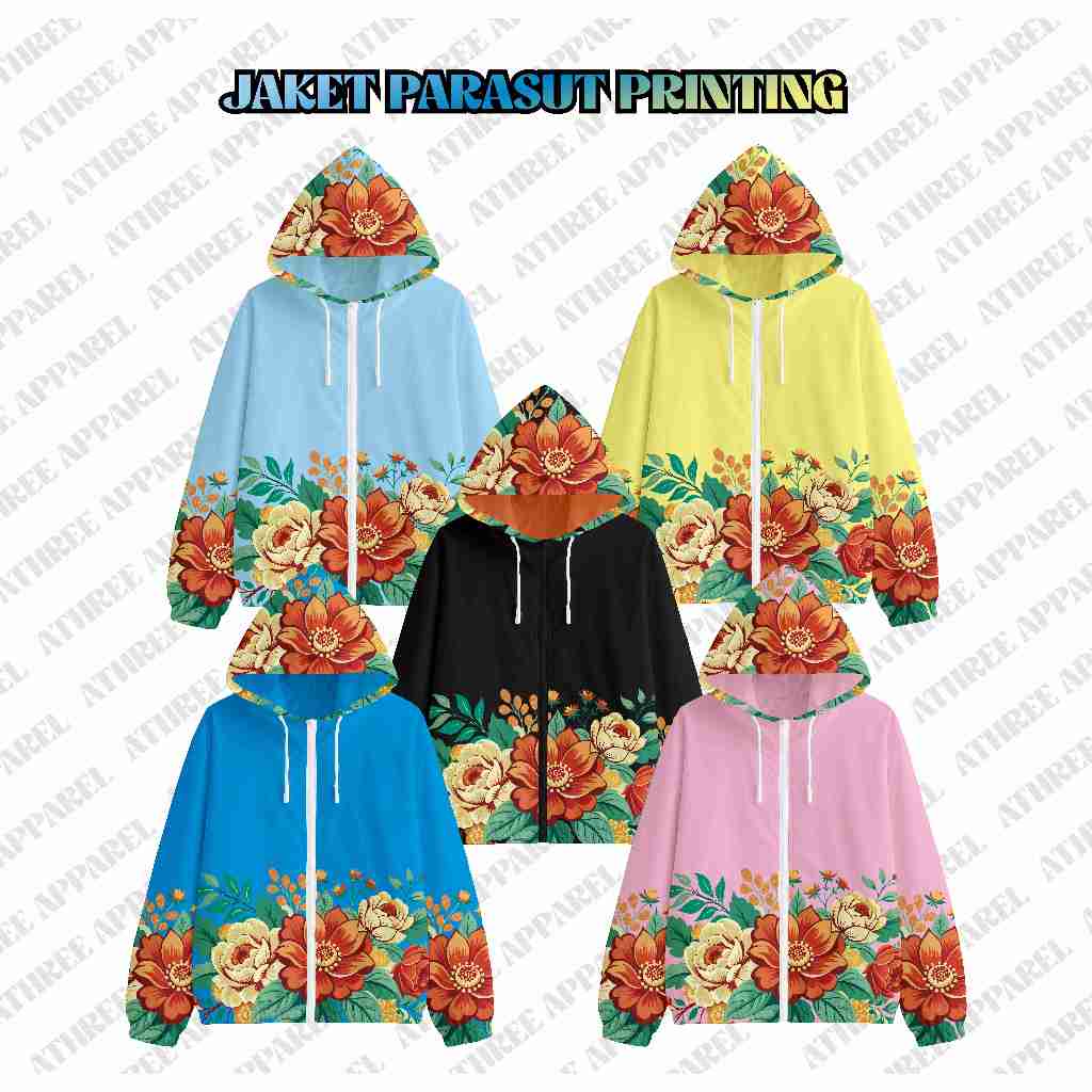 JAKET PARASUT WANITA 5 MOTIF BUNGA FULLPRINT