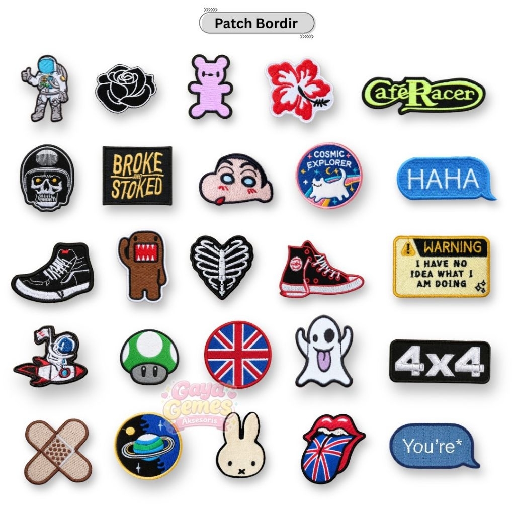 Patch Bordir Keren Satuan | Patch Jahit + Lem Setrika | Patch Baju Tas Topi Aesthetic Vintage Street