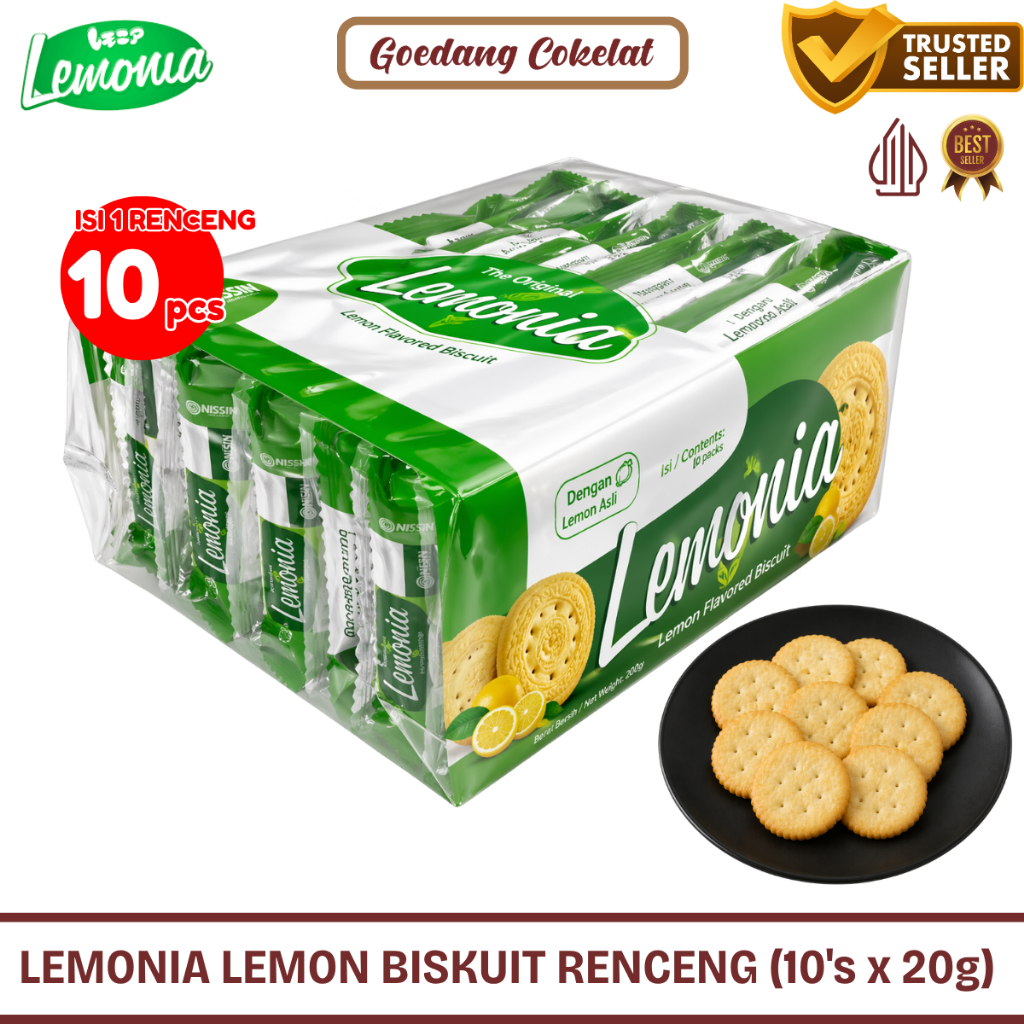 Lemonia Cookies Renceng Isi 10 Sachet x 20g - Biskuit Lemon Segar Taburan Gula Lembut