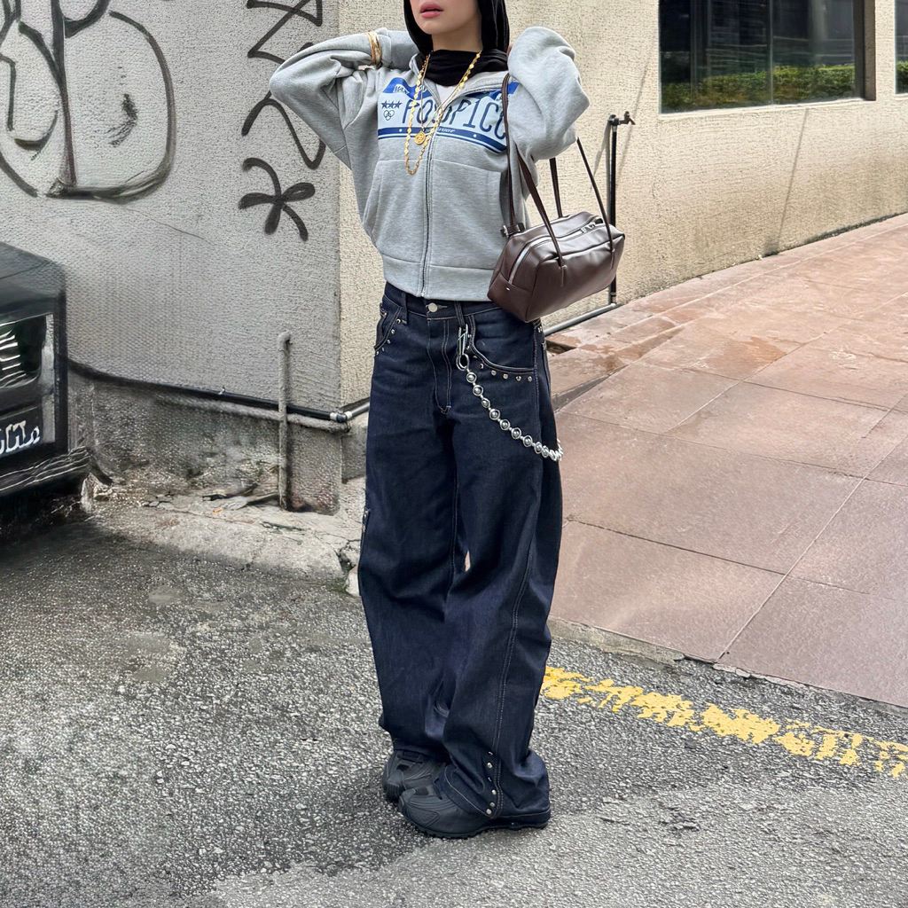Studded RAW Denim Loose Pants - POSPICC Essentiel