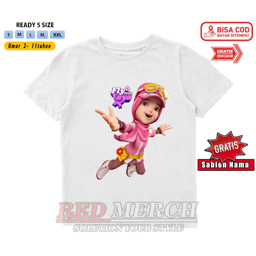 Baju kaos anak lengan pendek motif gambar yaya fly with boboiboy yaya