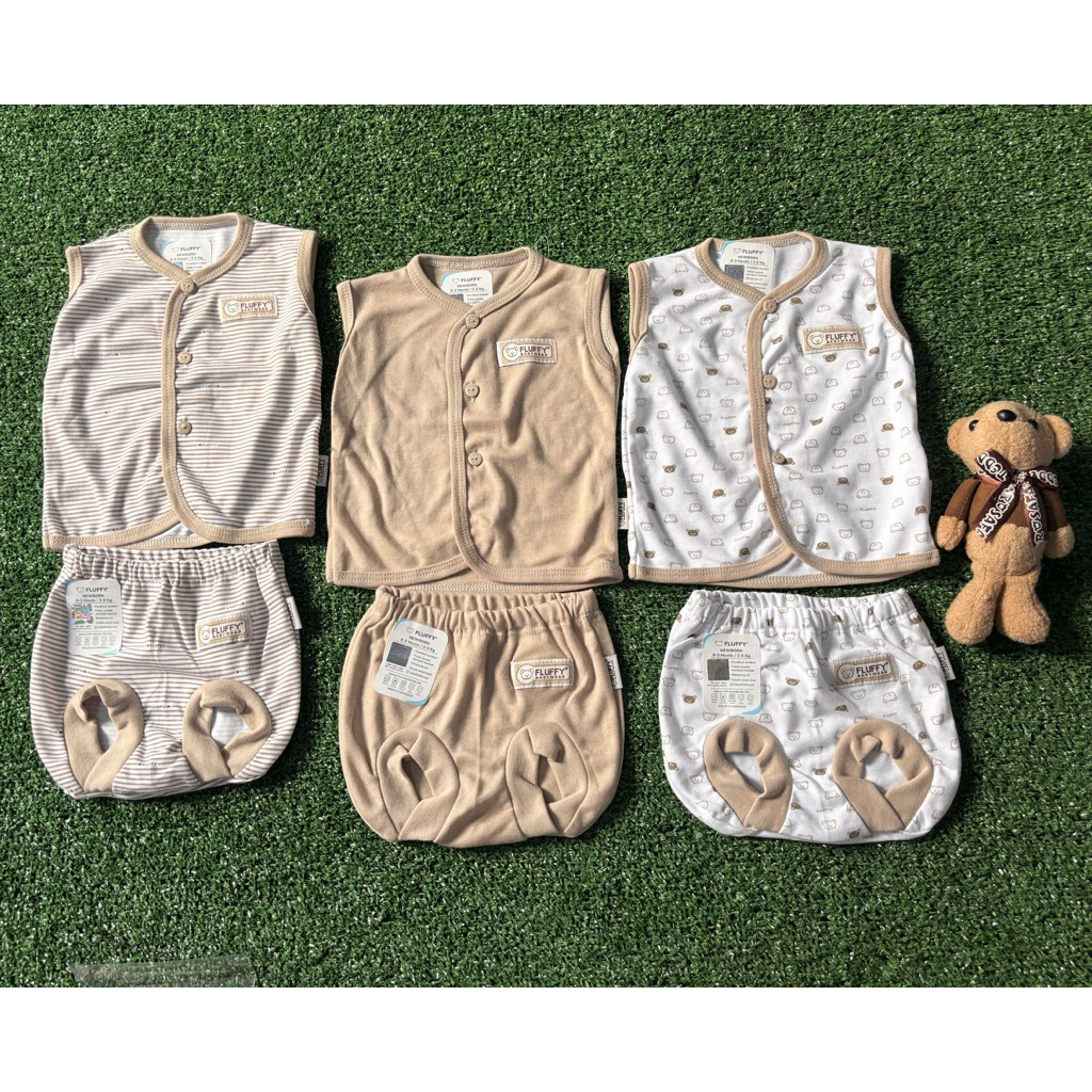set 3 set 6 pcs baju kutung bayi new born 0-3 bulan merk fluffy fluffy baby wear