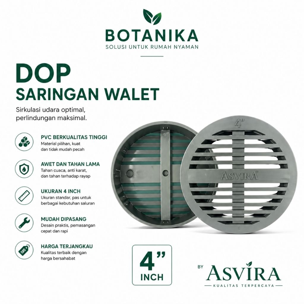 Tutup Pipa 4 Inch BOTANIKA / Saringan Pipa PVC / Dop Lubang 4”inch