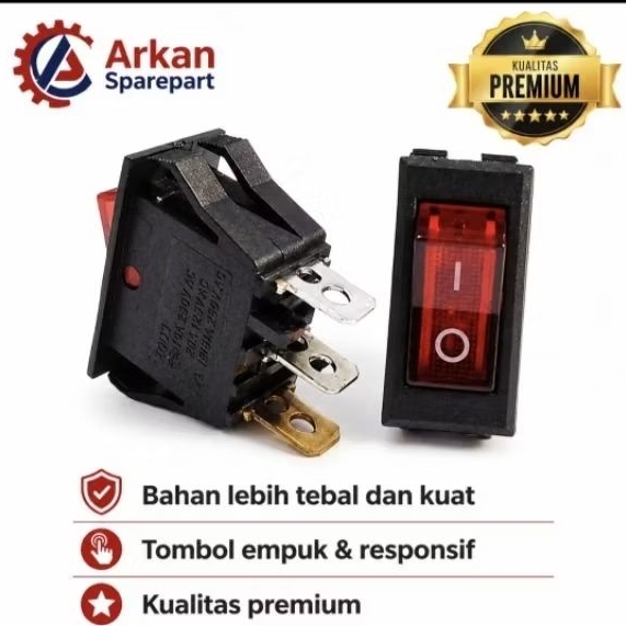 Saklar Gepeng 3 Pin ON OFF Lampu KCD1/KCD3 220V Merah | Rocker Switch Stabilizer 3 Kaki | Tebal & Ta
