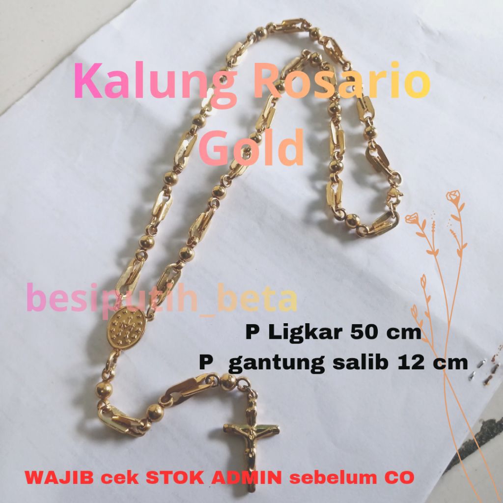 kalung rosario besi putih ambon sepuh kuning
