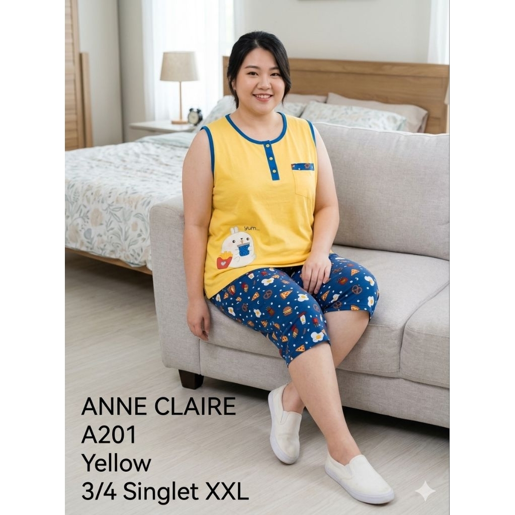 Baju Tidur Piyama Babydoll Premium - Tangan Pendek Celana Pendek 3/4 Singlet kutung XL XXL JUMBO | A