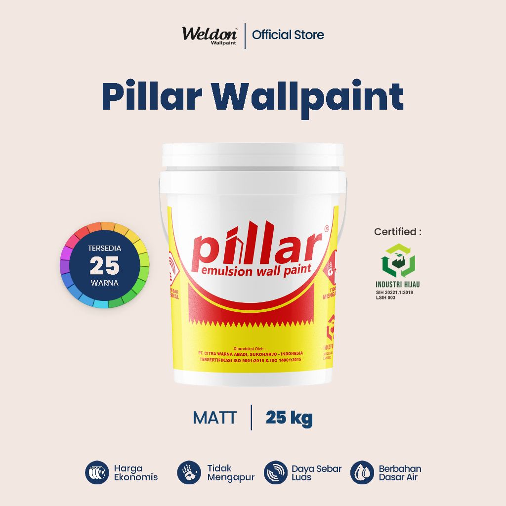 Cat Tembok Ekonomis 25kg Weldon Pillar Wallpaint PW Daya Tutup Bagus Tidak Mengapur GRC Gypsum Asbes