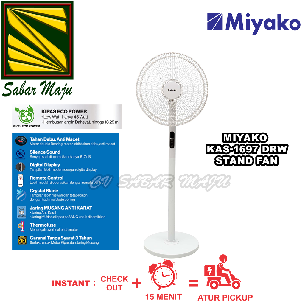 Miyako Kipas Angin Berdiri, Kipas Angin Remote 16 Inch 1697 DRW
