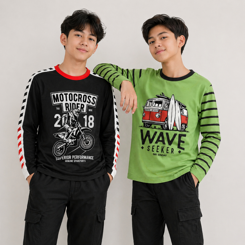 Kaos Anak Lengan Panjang Remaja Usia 16 Tahun Motif Motor