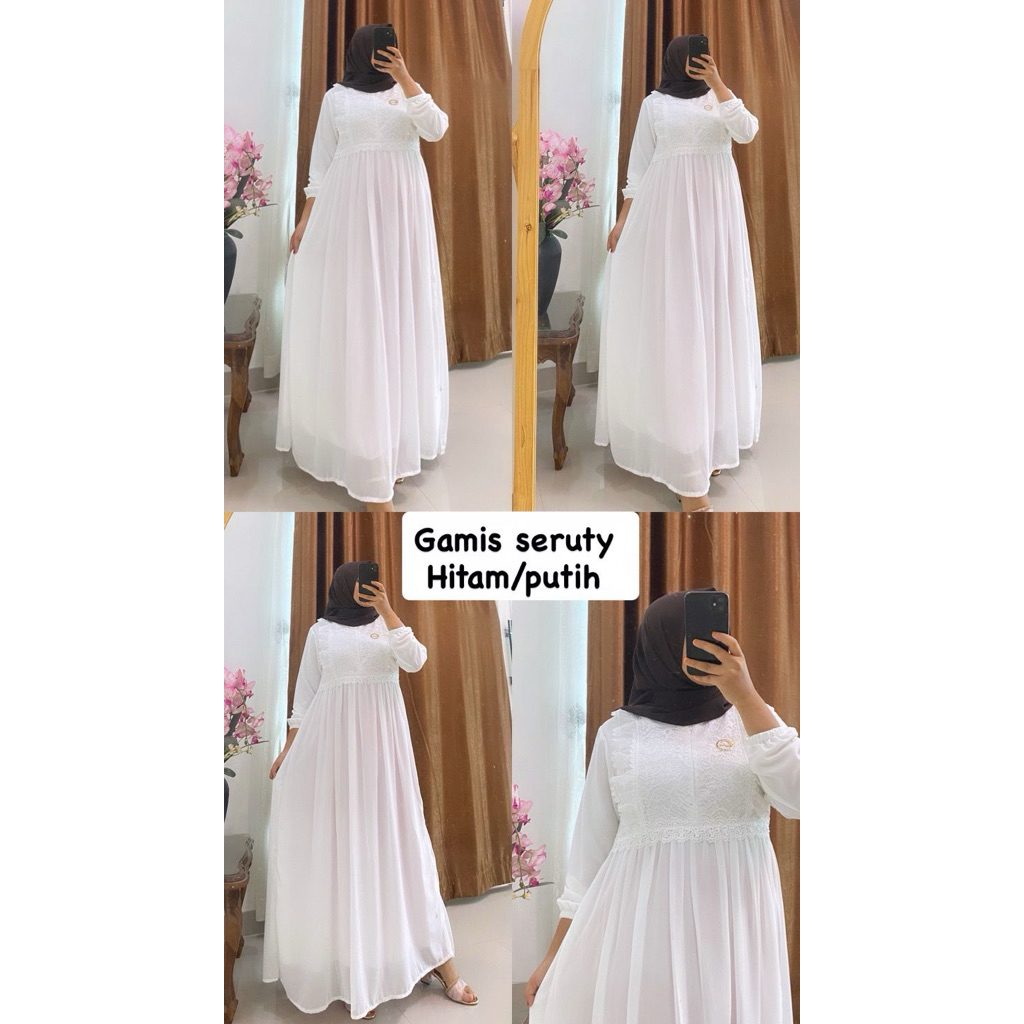GAMIS MUSLIM DEWASA BAHAN CERUTY PREMIUM MIX RENDA DADA ( BUSUI )