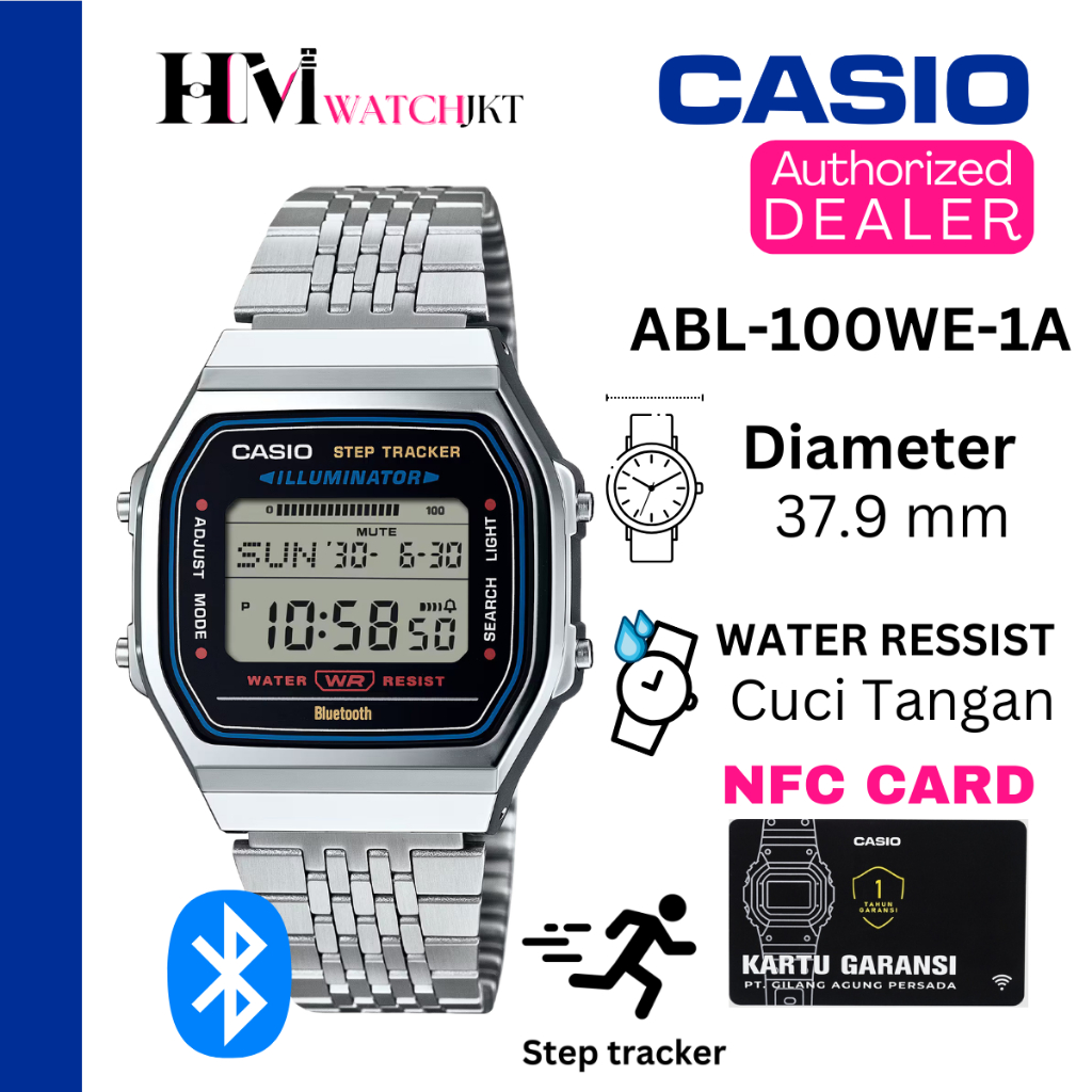 CASIO ABL-100WE-1ADF Jam Tangan Pria Original Digital Vintage Bluetooth Steptracker Antiair ABL-100W