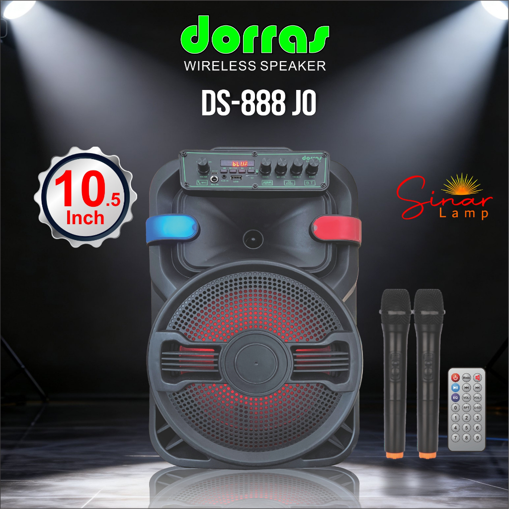 Speaker Portable Wireless Dorras DS-888 JO Bluetooth 10.5 Inch Free 2 Mic  bluetooth