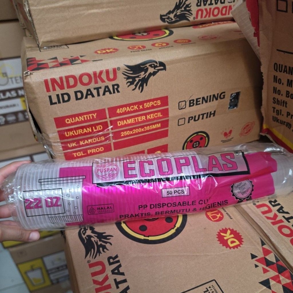 [1DUS=1000PCS] PUSPAN ECOPLAS GELAS PLASTIK 22OZ DATAR TEBAL