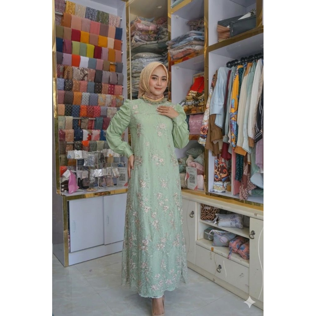 READY Bottega Dress Muslimah Mandha.co | Dress Pesta Muslimah Renda Cantik