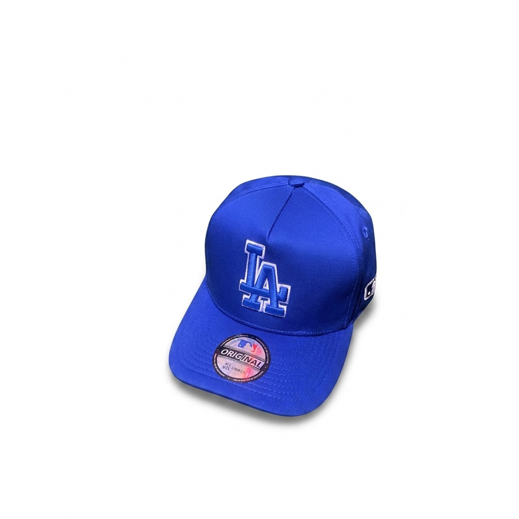 Topi Premium Bahan Biru Logo LA Blue List White Pria Wanita
