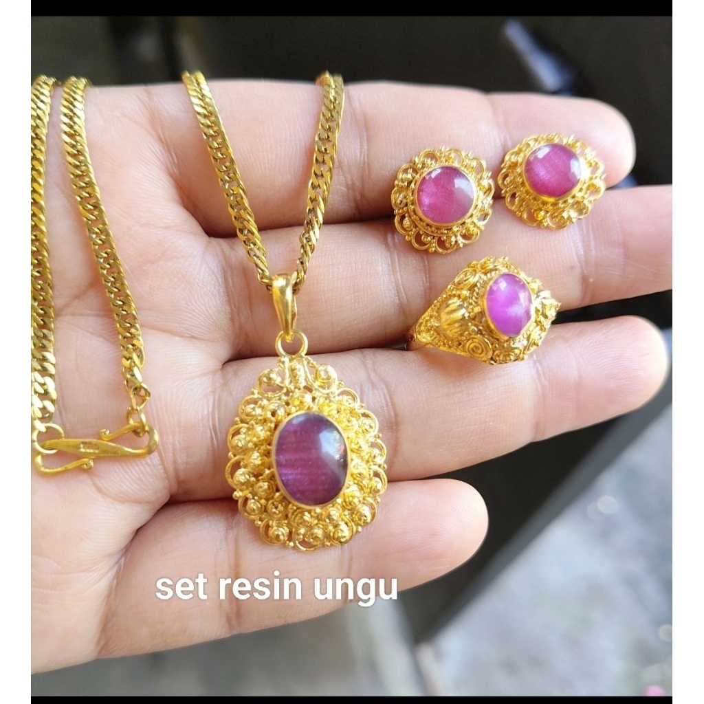 set resin Kuningan kalung titanium