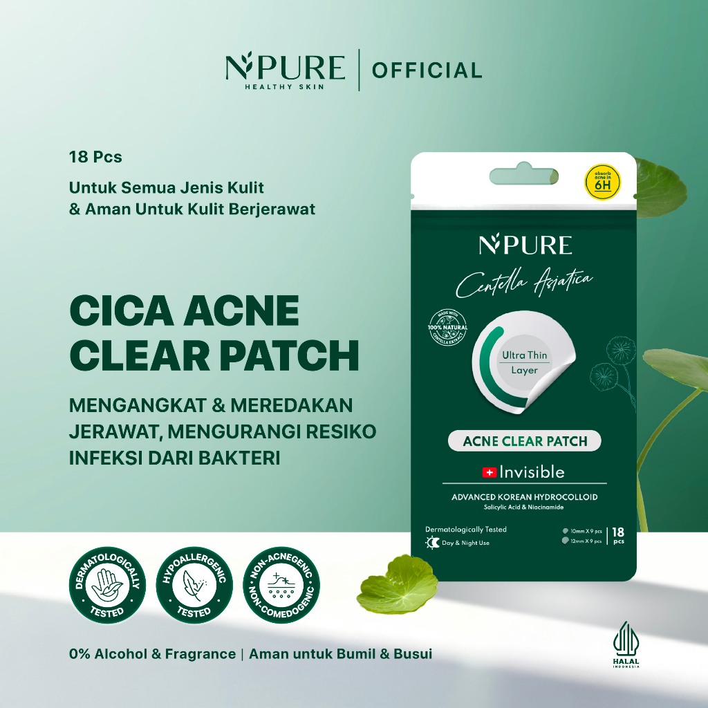 NPURE Acne Clear Patch Cica (Centella) 18 Pcs / Invisible Acne Patch / Hydrocolloid / Korean Medical
