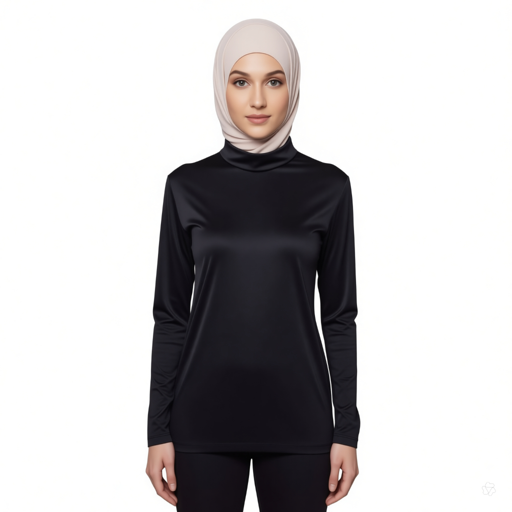 Baju Kaos Manset Wanita Spandek Stretch Polos Hitam