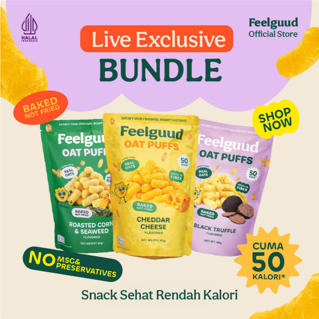 [LIVE EXCLUSIVE] Feelguud Snack Sehat - Bundle isi 3 x 40g - Keju Cheddar + Rumput Laut + Jagung Bak