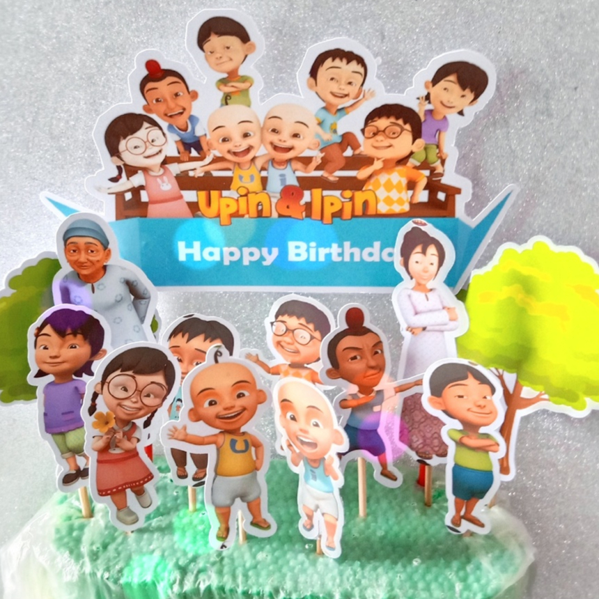 Topper Cake Upin Ipin (Gratis Custom Nama) untuk Dekorasi / Hiasan Kue Ulangtahun Karakter / Ultah A