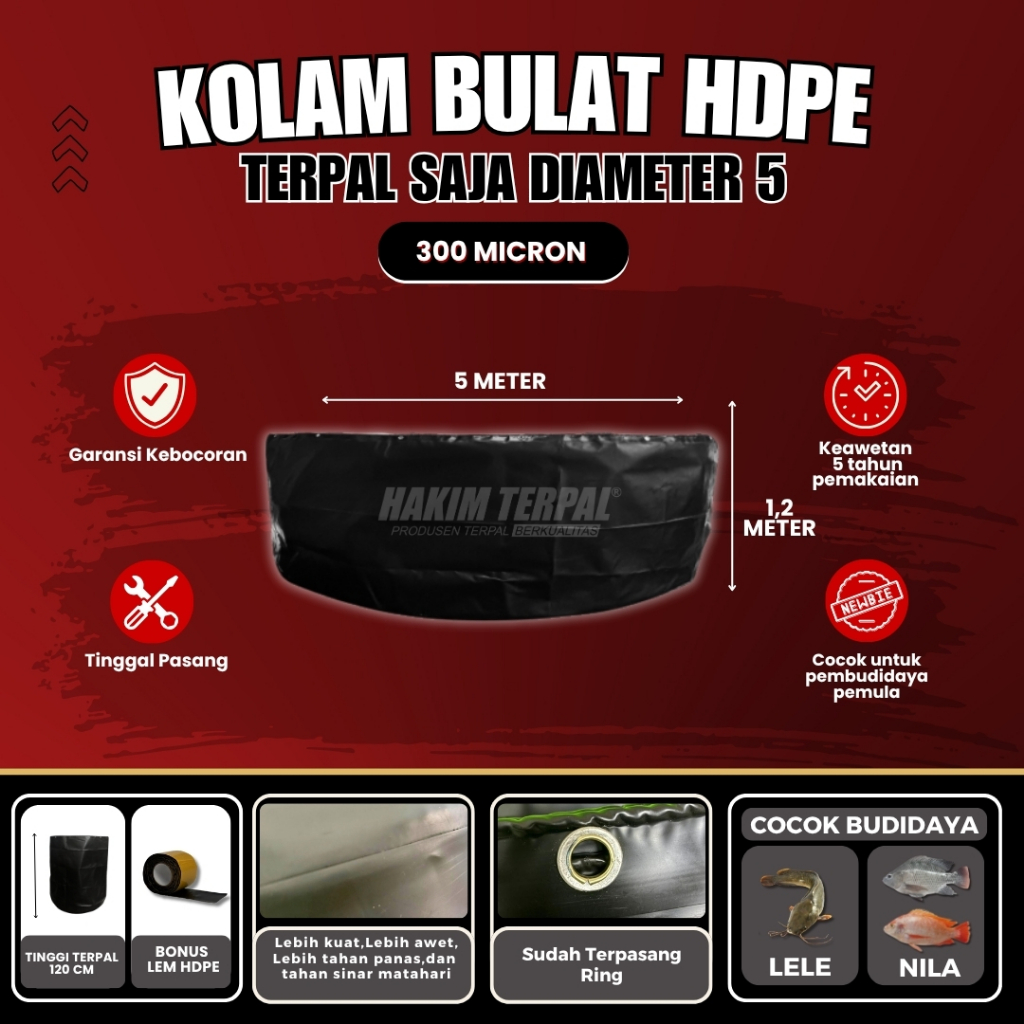 kolam bulat D5 HDPE 300 MICRON (TERPAL SAJA)
