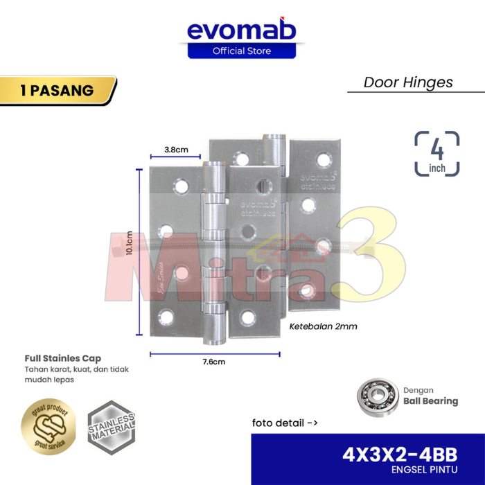 EVOMAB Engsel Jendela 4" Stainless Steel / Engsel Pintu 4 inch