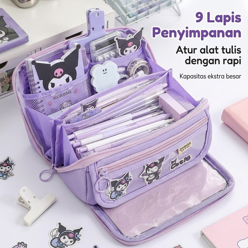 Kotak Pensil Trolley Sanrio 2 Tingkat - Tempat Pensil Lucu Kuromi/Melody/Cinnamoroll