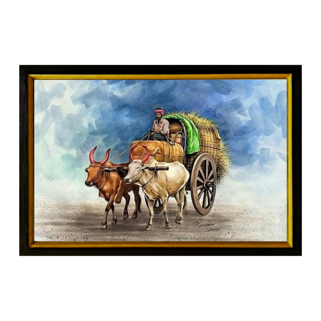 Lukisan Petani Tradisional 40x60 cm – Hiasan Dinding Bingkai Estetik Nuansa Pedesaan Wall Decor Luki