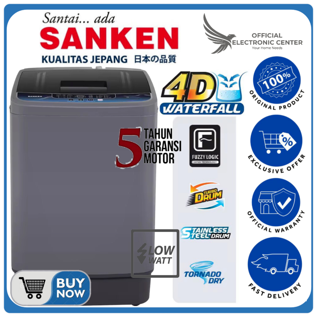 SANKEN MESIN CUCI AW-S770BK AWS770BK AWS-770 MESIN CUCI 1 TABUNG SANKEN TOP LOADING SANKEN 7KG STAIN