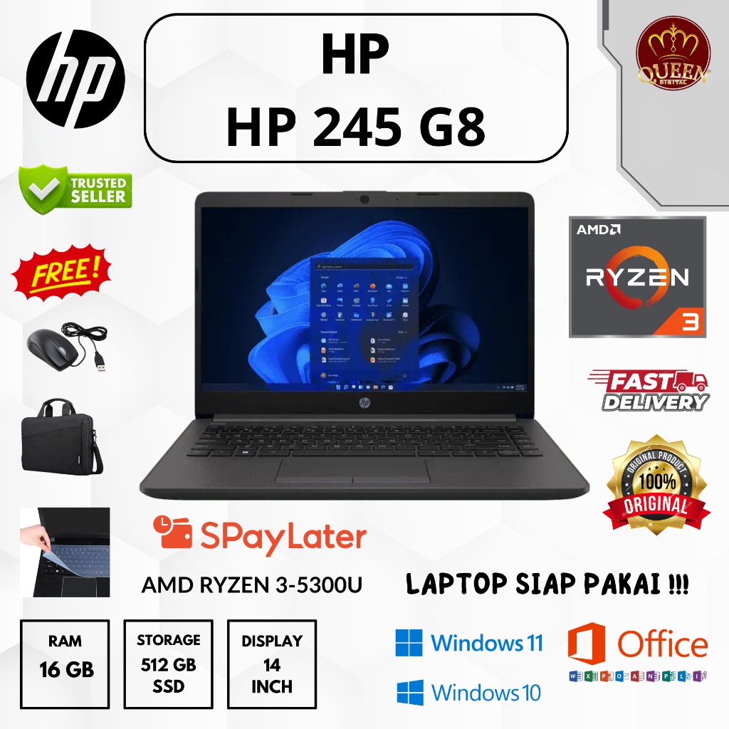 HP 245 G8 | AMD RYZEN 3-5300U | 16GB RAM | SSD 512GB | 14 INCH